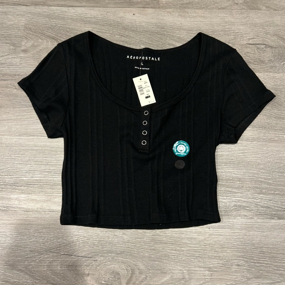 Aeropostale Black Buttoned Ribbed Crop Top Large Brand New With Tags